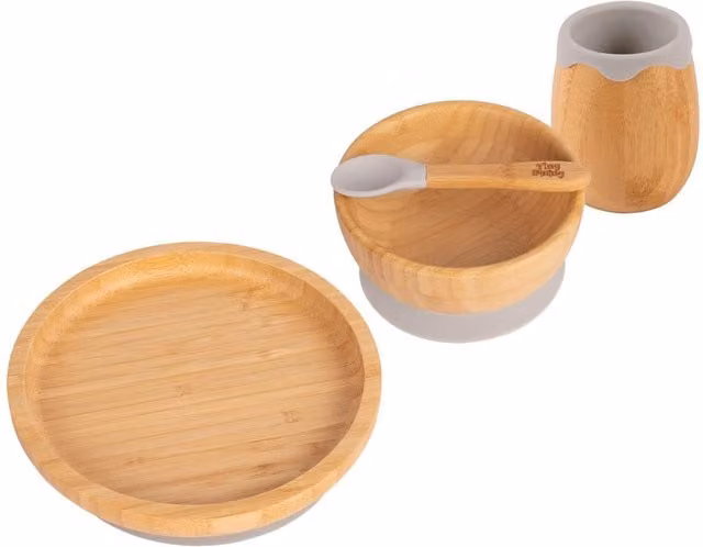 Tiny Dining 4-Piece Grey Bamboo and Silicone Baby Feeding Set