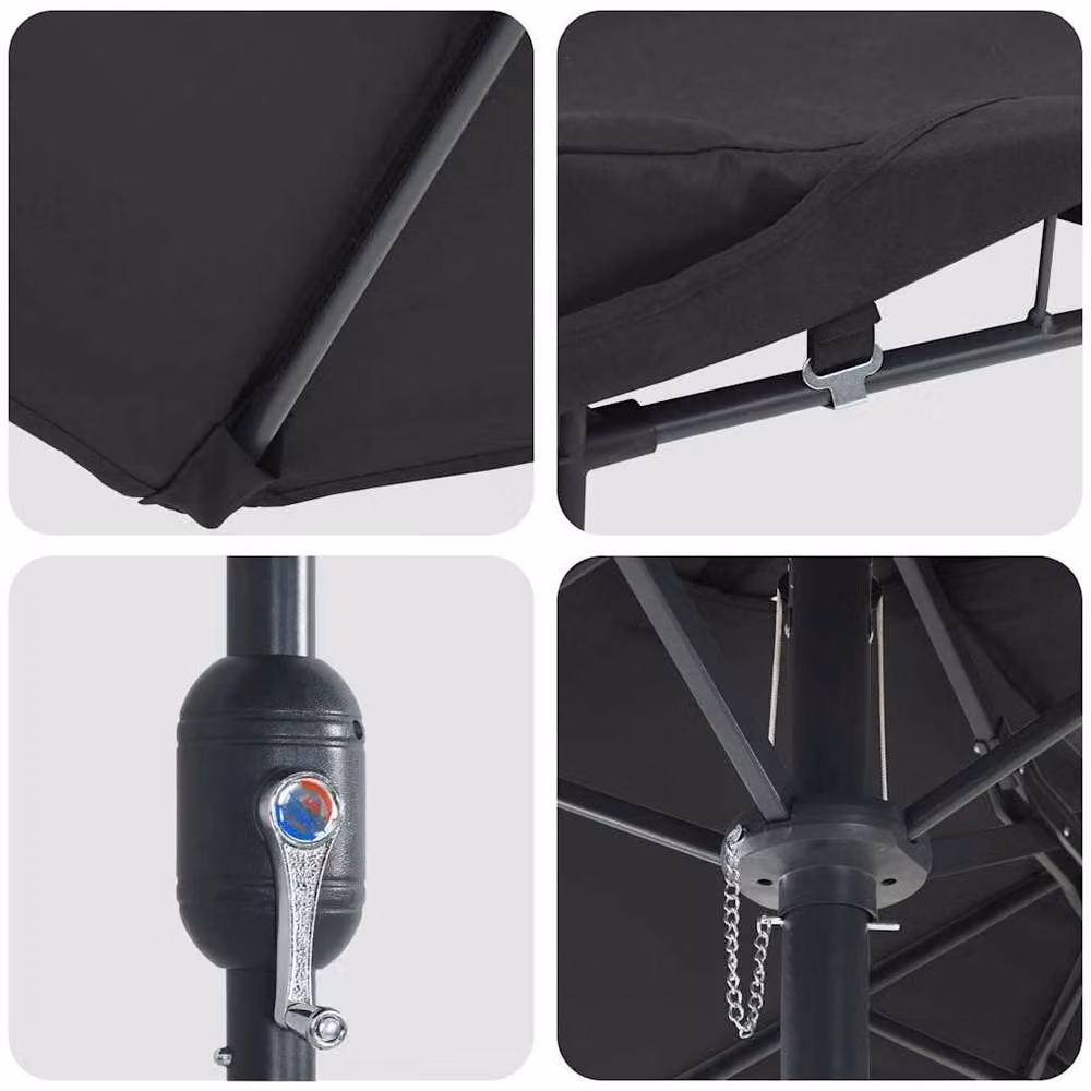 Berkfield Folding Garden Parasol in Black with Polyester Fabric and Steel Frame, W/D/H: 385 x 209 x 244 cm – 4