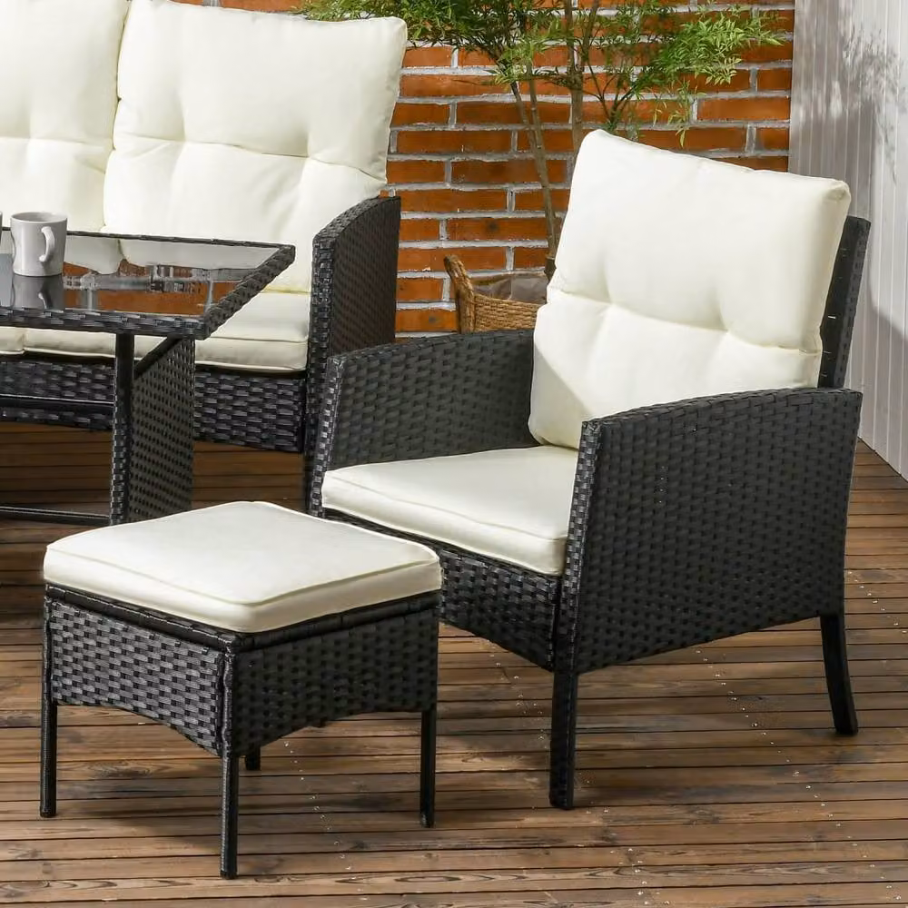 Wyld Haus Coma 6 Piece Black and Beige Rattan Garden Sofa Dining Set with Glass Table – 7