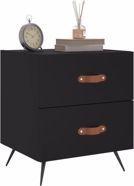 Berkfield Home Modern Bedside Cabinets, 2 Pack, Black, W: 40 cm, D: 35 cm, H: 47.5 cm