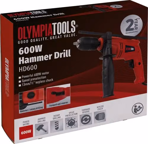Olympia Tools OLPHD600 600W Mains Hammer Drill, Red – 2