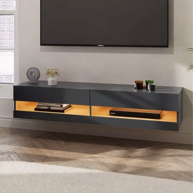 GFW Leon 180cm Wall TV Unit with LED in Anthracite Grey