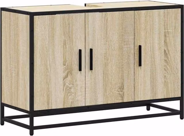 Berkfield Home Freestanding Bathroom Sink Cabinet in Sonoma Oak Beige, W/D/H: 90 x 33 x 60 cm