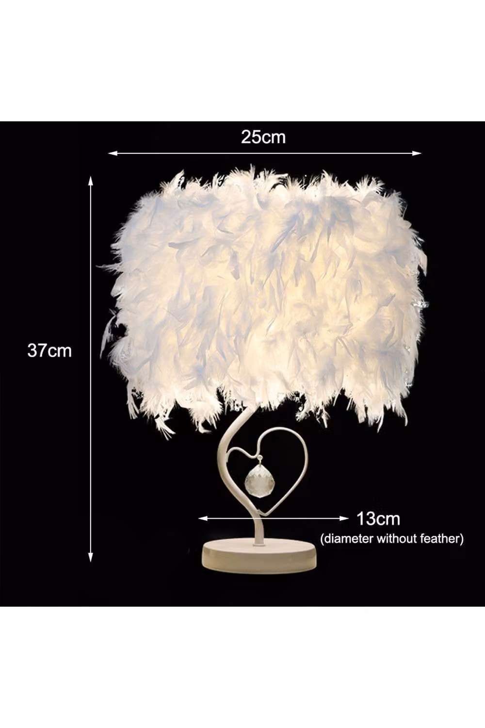 ExtraStar Modern Feather Bedside Table Lamp in White with Crystal and Metal Details – 3