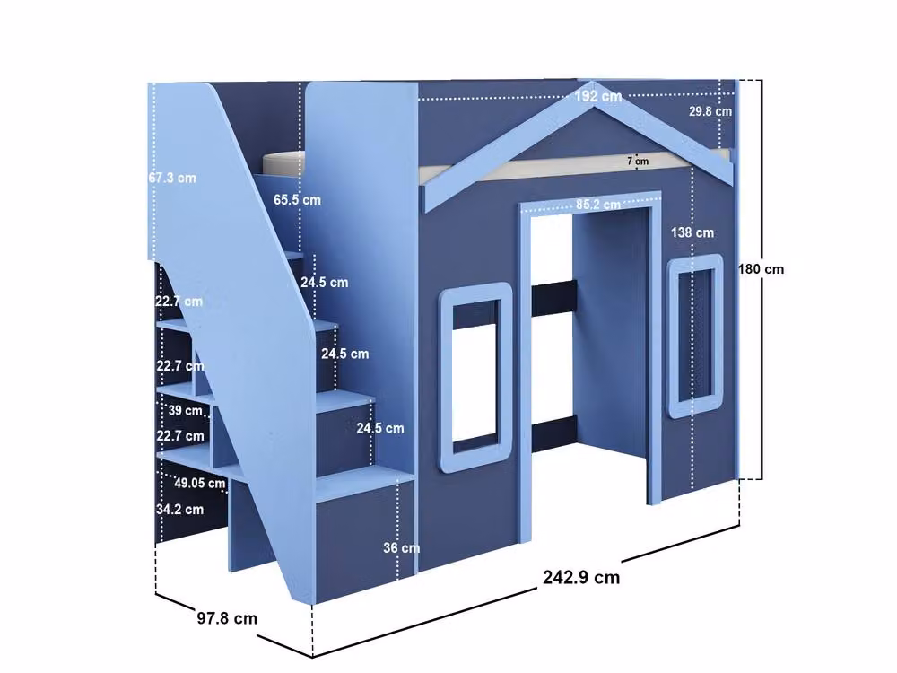 Flair Nixon Playhouse High Sleeper with Storage and Stairs in Blue, Single Size – 4