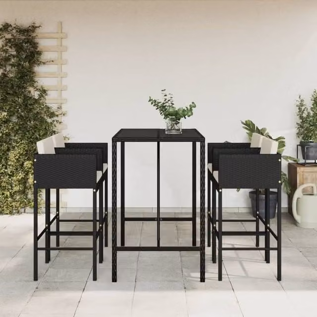 Berkfield Home 5 Piece Garden Bar Set with Cushions in Black Poly Rattan and Steel – 1