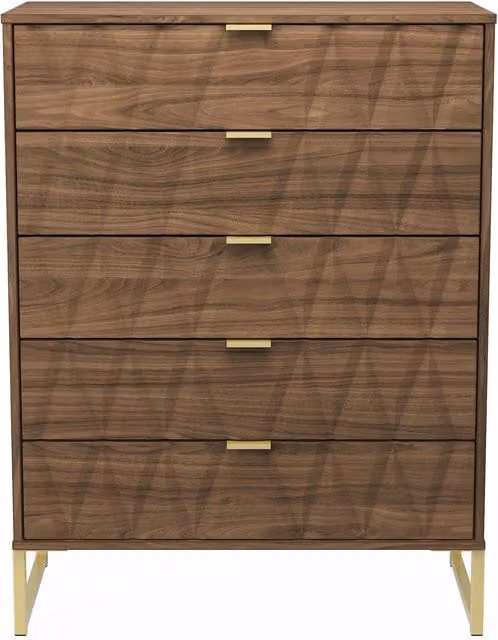 Ready Assembled 2 U Dallas 5 Drawer Chest in Walnut