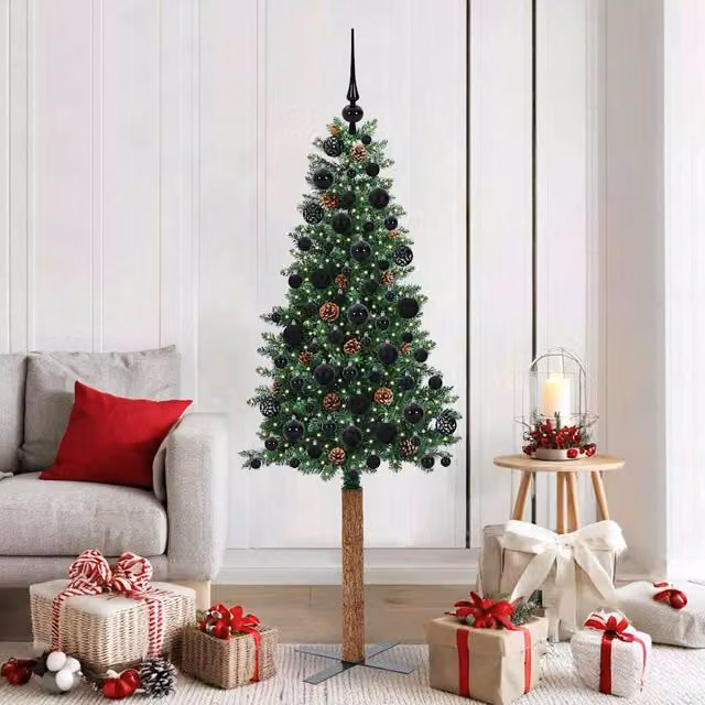Berkfield Home Slim Green Christmas Tree, Height: 180 cm, PVC and Solid Pine Wood