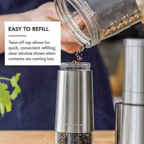 KitchenAid Manual Salt and Pepper Grinder Set of 2 in Silver and Transparent with Stainless Steel and Ceramic Components – 4