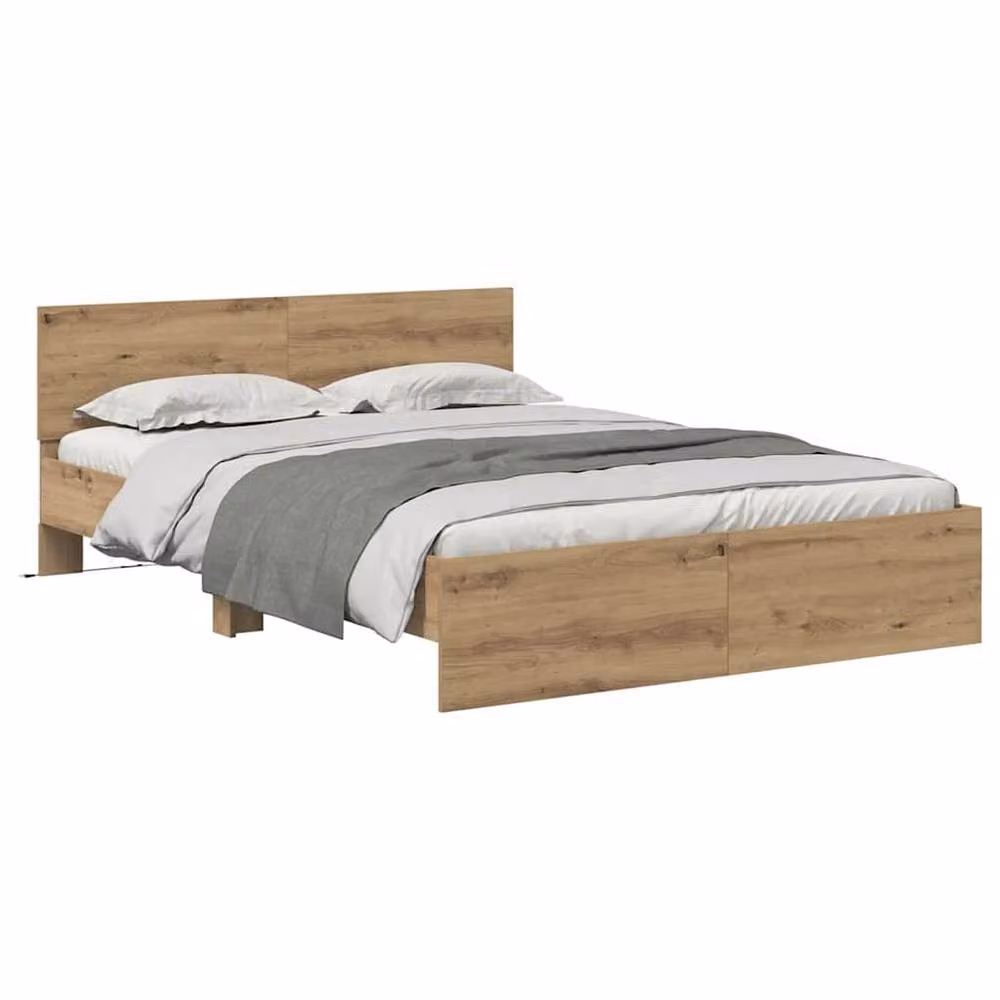 Berkfield Home Artisan Oak Bed Frame in Brown with Under-Bed Lighting and Drawers, W/D/H: 150 x 200 cm – 2