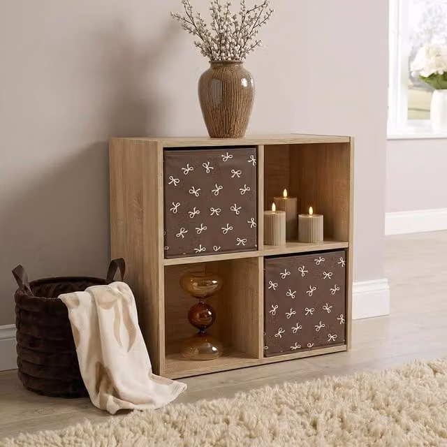 OHS 2 Pack Folding Fabric Storage Cube Organiser for Shoes or Toys in Brown