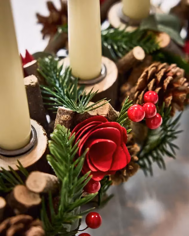 Dibor Set of 2 Red Rose Christmas Tealight Candle Holders, 35 cm – 4