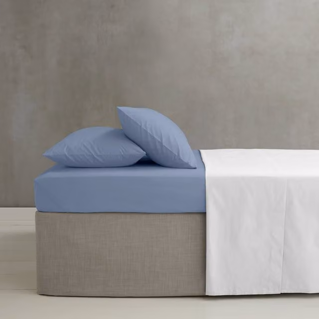 Catherine Lansfield Easy-Iron Percale Combed Polycotton Fitted Sheet, Blue, W/D/H: 90 x 190 x 25 cm