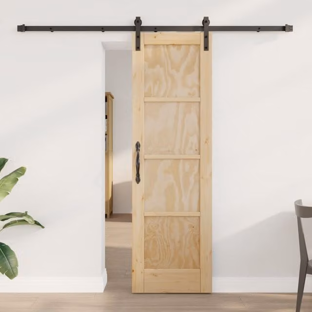Berkfield Home Rustic Solid Wood Pine Sliding Door with Hardware Set in Beige, W: 61.0 cm, H: 198.5 cm, D: 5.0 cm