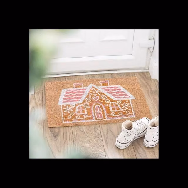 KDMD Pink Gingerbread House Christmas Coir Doormat, Medium
