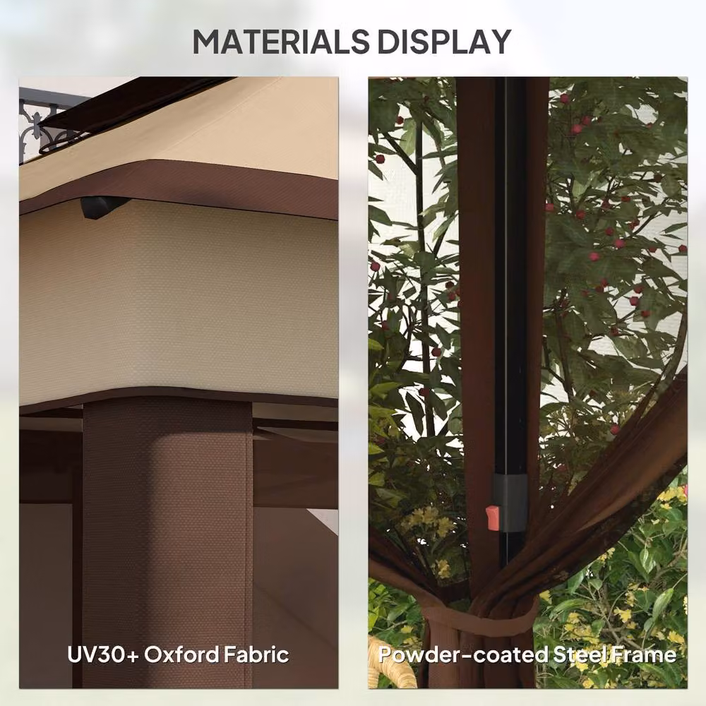 Outsunny Pop Up Gazebo with Netting and Carry Bag, Beige and Brown, W: 300 cm, D: 300 cm, H: 252 cm – 9