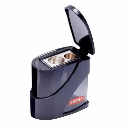 Derwent Twin Hole Pencil Sharpener with Container, Black