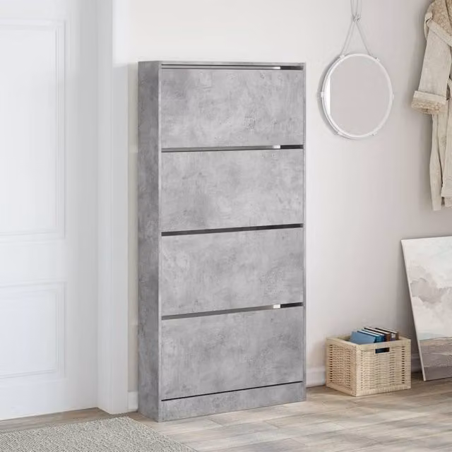 Berkfield Home Modern Shoe Cabinet in Grey with 4 Tilting Compartments, W: 80 cm, D: 21 cm, H: 163.5 cm – 1