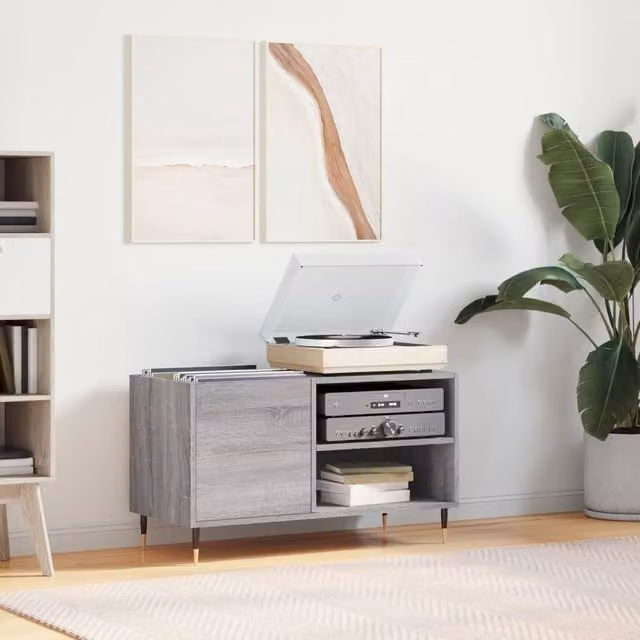 Berkfield Home Record Cabinet in Grey Sonoma, W/D/H: 85 x 38 x 48 cm – 1