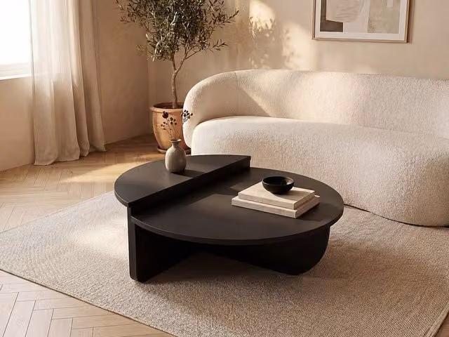 CALICOSY Orion Set of 2 Round Nesting Coffee Tables, Black, W/D/H: 90 x 60 x 35 cm and 60 x 60 x 35 cm