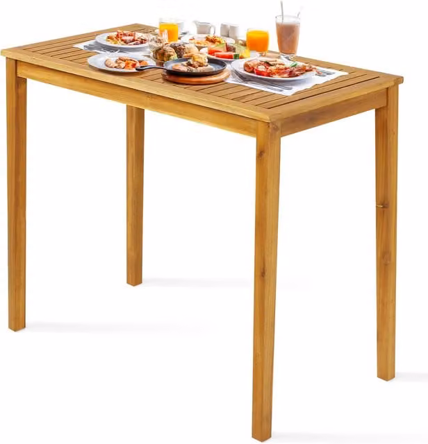 Costway Rectangular Brown Treated Hardwood Pub Bar Table