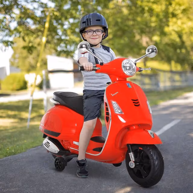 HOMCOM Kids Licensed Vespa 6V Electric Ride On Motorcycle with MP3 Music and LED Lights, Red
