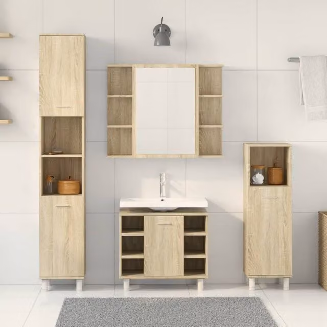 Berkfield Home 4 Piece Modern Bathroom Furniture Set in Sonoma Oak and Beige