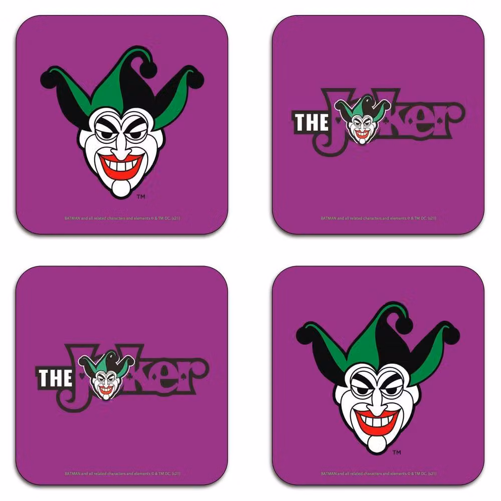 Zavvi Batman Joker Logo Coaster Set, Multicolour and Purple Wood and Cork Coasters – 2