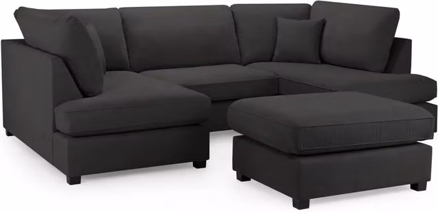Zaye Living Carnaby U-Shape Corner Sofa with Matching Ottoman in Black Fabric