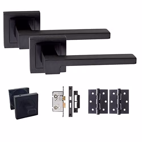 Golden Grace Zeta Matt Black Lever Bathroom Door Handle Lock Set – 1