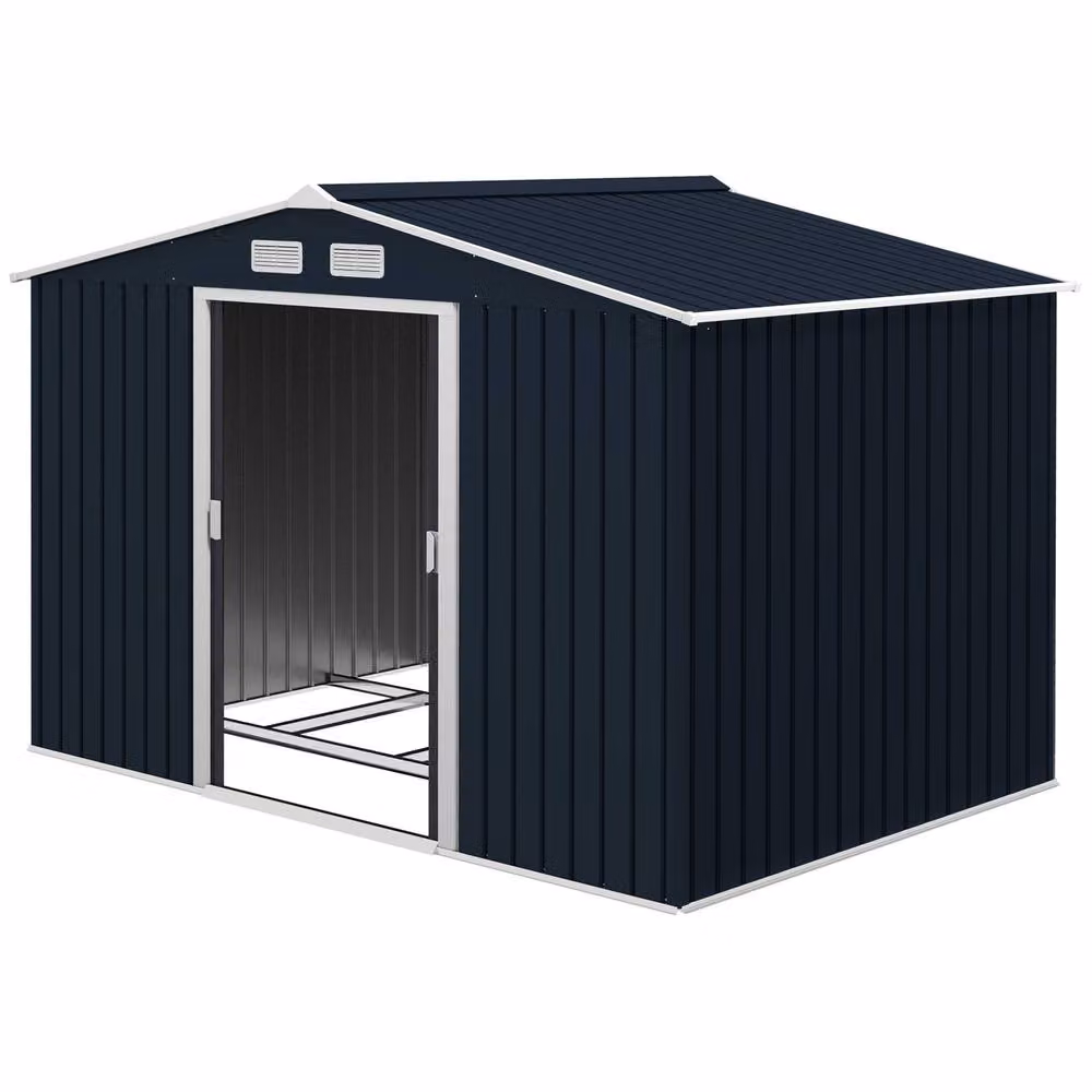Rolipo Metal Garden Shed in Dark Grey with Foundation Kit and Double Doors – 2