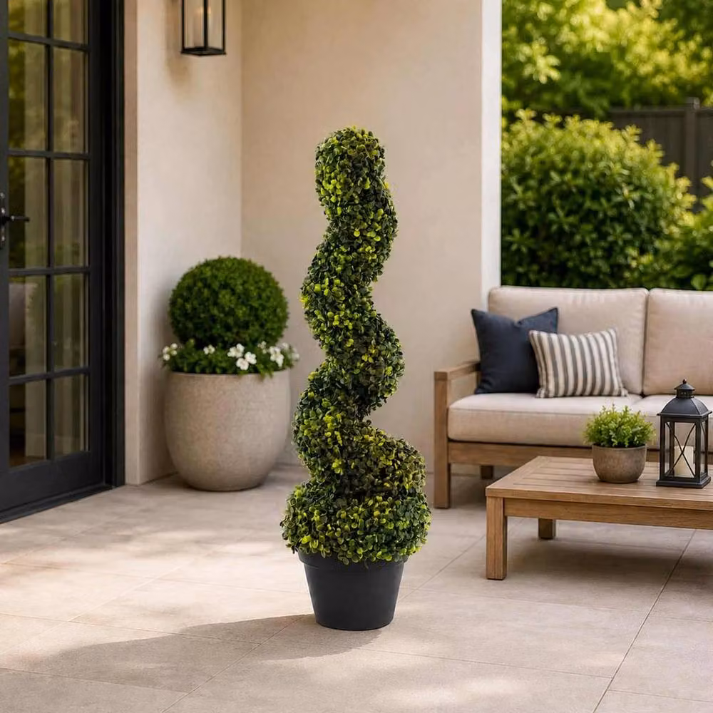 NESTLUNE Set of 2 Green Artificial Topiary Boxwood Spiral Tabletop Trees – 4
