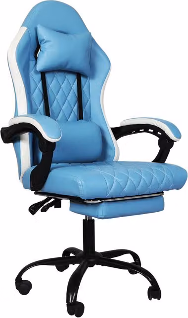 Levede Blue and Black Synthetic Leather Gaming Chair with Footrest and Headrest