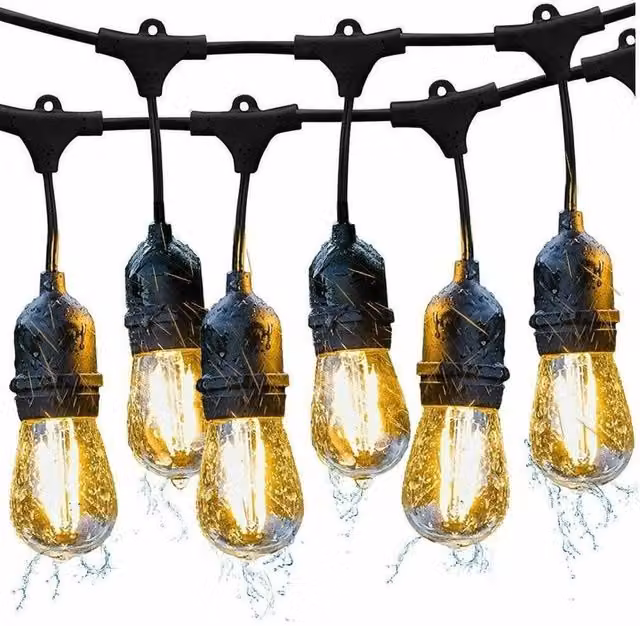 SPETLEK Black Outdoor Festoon String Lights with 10 Warm White Bulbs – 1