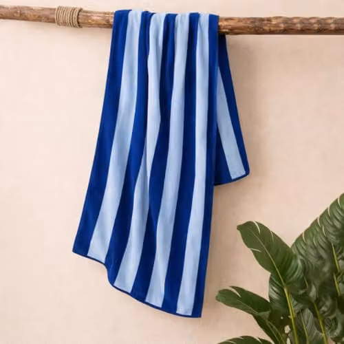 Misona Large Organic Cotton Striped Beach Towel in Blue, W/D/H: 90 x 180 cm – 2