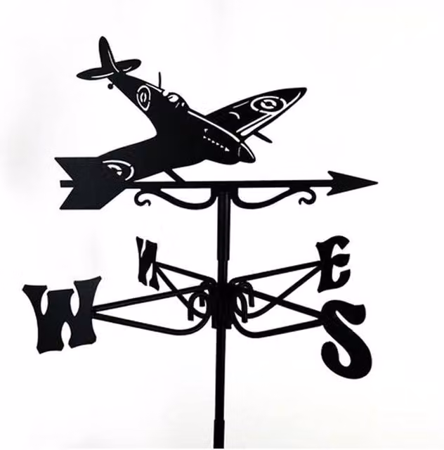 Buttercup Farm Mini Spitfire Weathervane in Black Steel, W: 38 cm, D: 38 cm, H: 52 cm