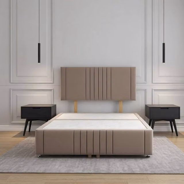 Regional Furnishings Small Double Upholstered Plush Velvet Divan Bed with 24 inch Headboard in Bronze, W/D/H: 120 x 200 cm