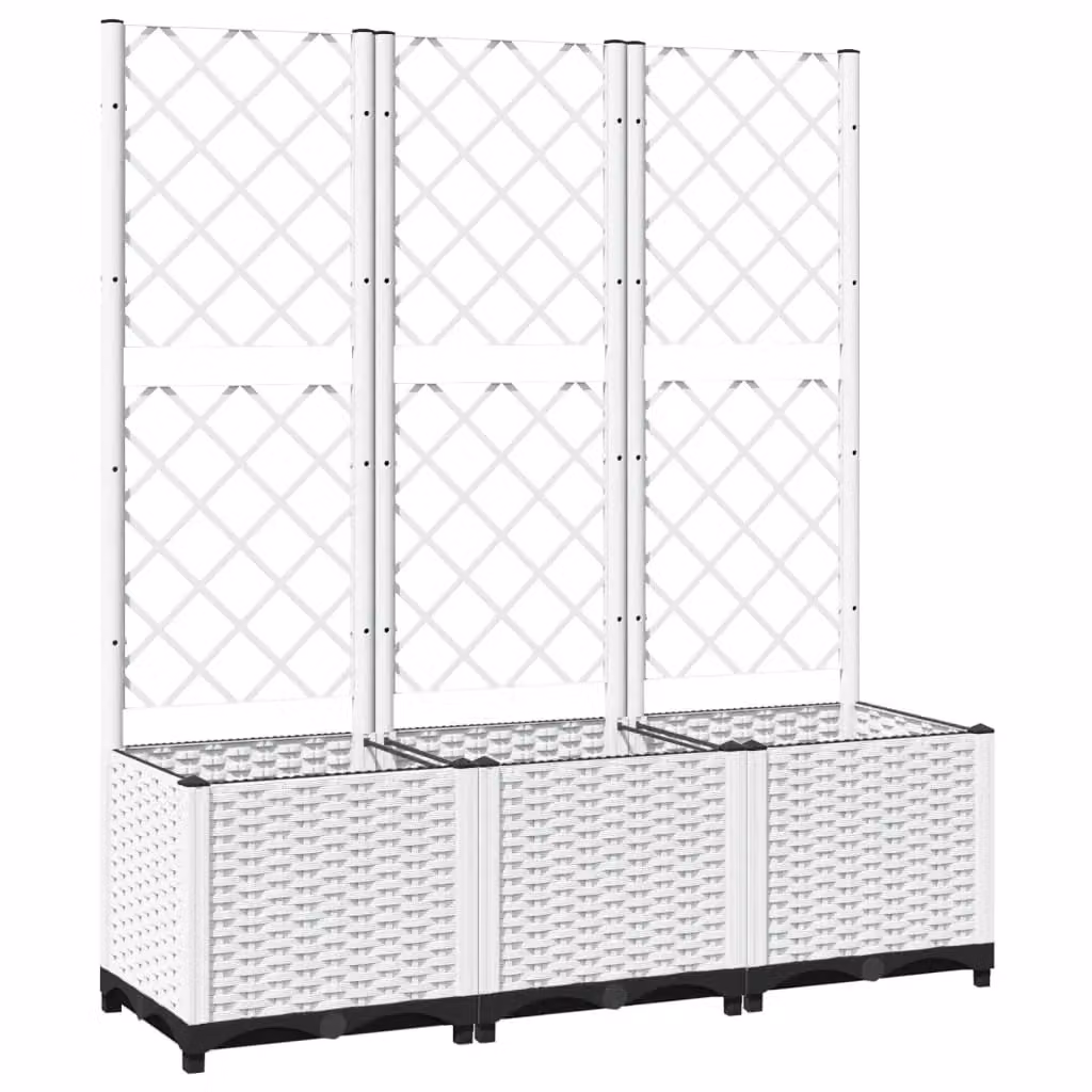 Berkfield Home Garden Planter with Trellis in White, W/D/H: 120 x 40 x 136 cm – 2
