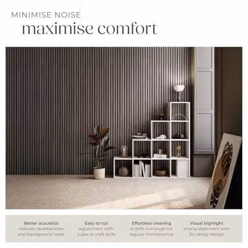 tectake Set of 2 Sound-Absorbing Acoustic Wall Panels with Wood Look and MDF, Grey, W: 120 cm, D: 60 cm, H: 2.1 cm – 3