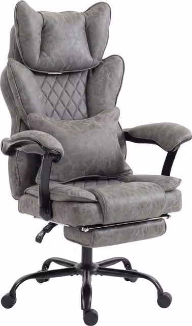 HOMCOM Executive Big and Tall Office Chair in Grey with Headrest, Lumbar Support and Armrests – 7