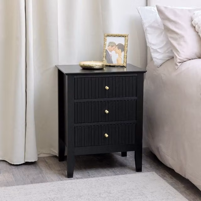 Melody Maison 3 Drawer Bedside Table in Black and Gold – 1
