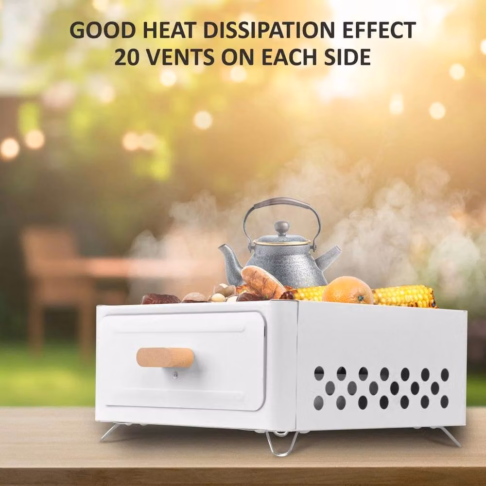 VOGREX Portable Foldable Tabletop Charcoal BBQ Grill in White, Enamelled Steel with Chrome Finish, W/D/H: 31.0 x 31.0 x 15.5 cm – 2