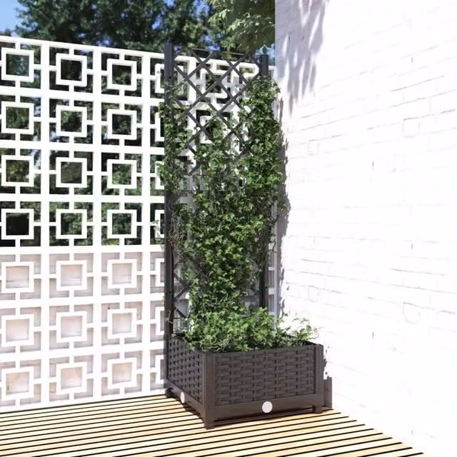 Berkfield Home Garden Planter with Trellis in Black, W/D/H: 40 x 40 x 121.5 cm – 1