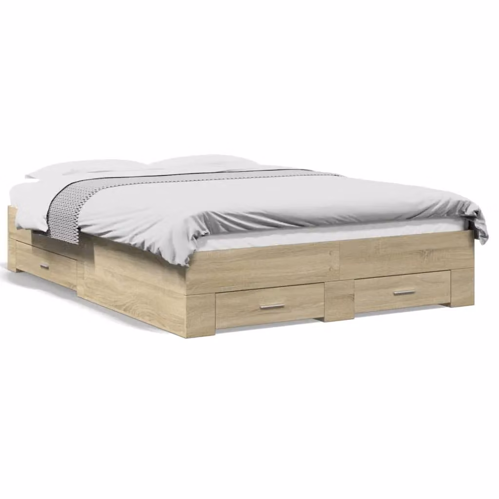 Berkfield Home Sonoma Oak Bed Frame with Drawers in Brown, W/D/H: 140 x 190 cm – 2