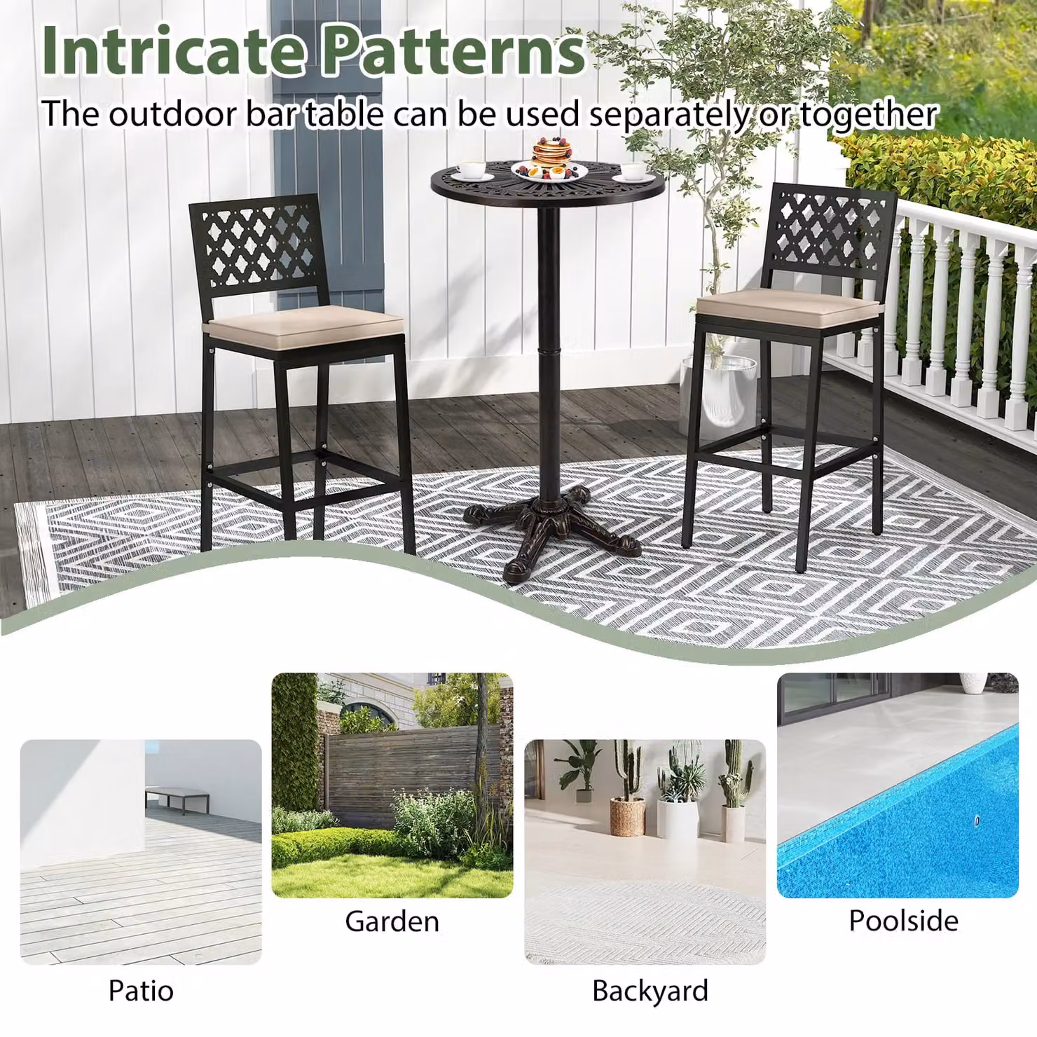 Gymax Round Patio Bar Table in Light Bronze, Cast Aluminium High Top Table, Diameter: 61 cm, Height: 105 cm – 8