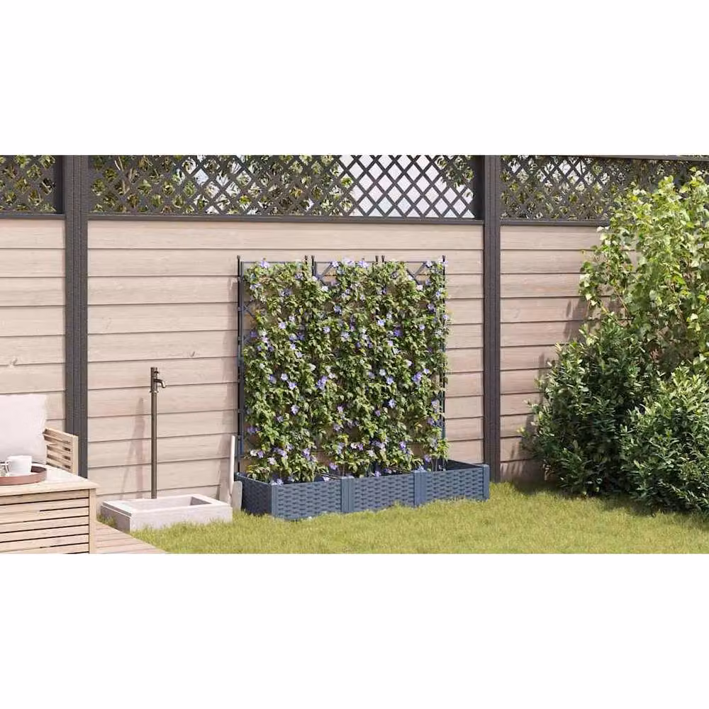Berkfield Home Modern Garden Planter with Trellis, 3 Piece Set, Grey, W/D/H: 120 x 40 x 125.5 cm – 3