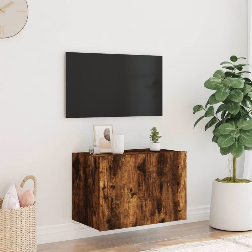Berkfield Home TV Wall Cabinet with LED Lights in Smoked Oak Brown, W: 60 cm, D: 35 cm, H: 41 cm – 4