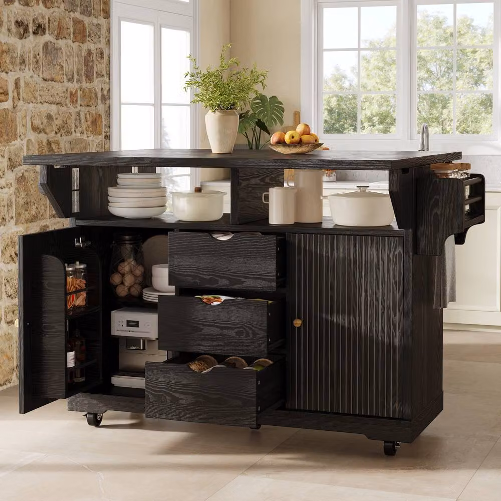 BTM Modern Foldable Kitchen Trolley Rolling Serving Cart in Black – 2