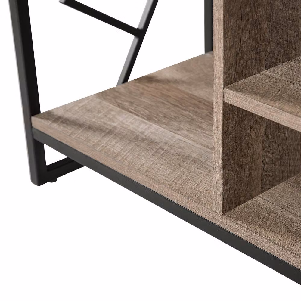 Wyld and Coco Industrial TV Stand in Dark Brown with Open Shelves and Metal Frame – 5