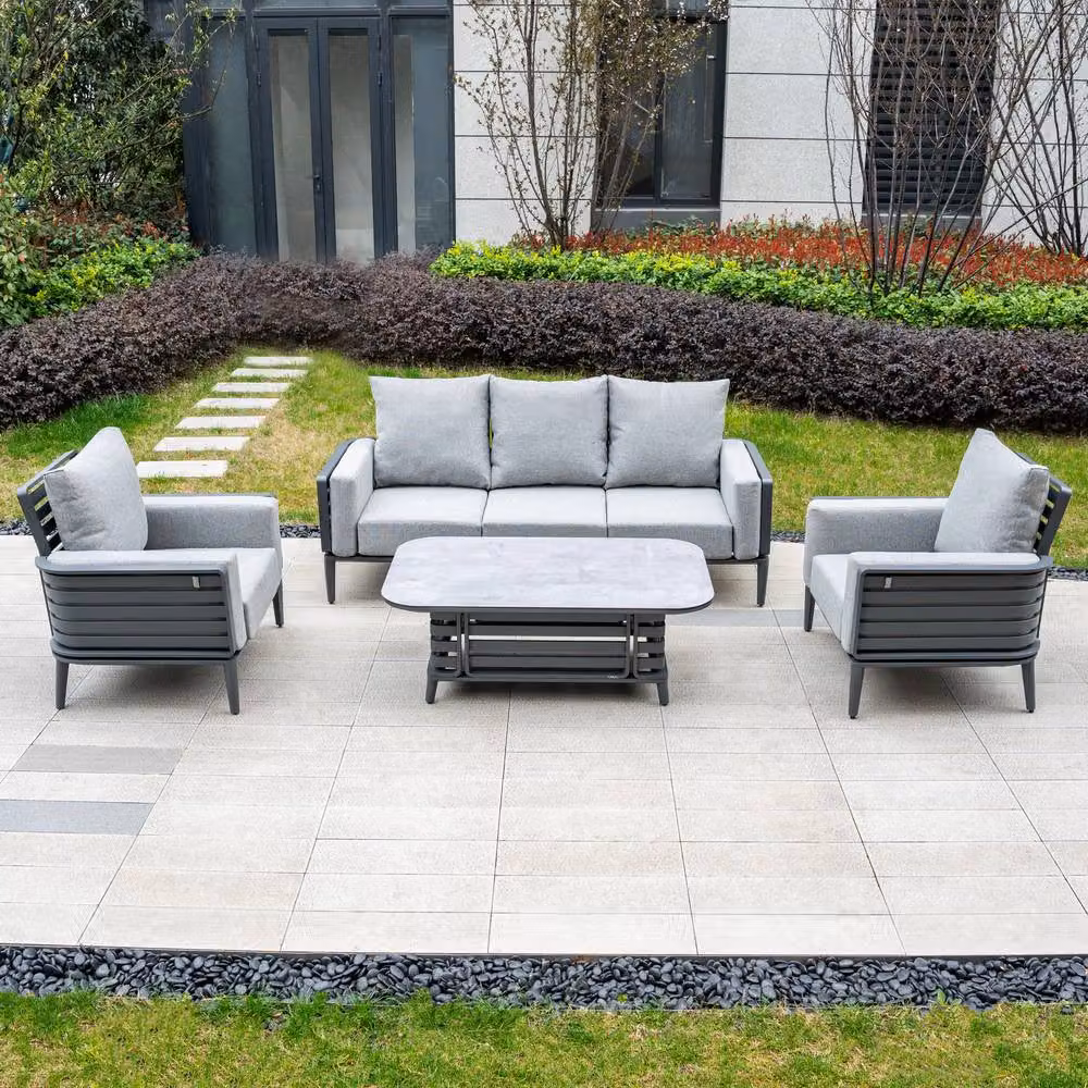 Mimo Aluminum Tube 5 Seater Outdoor Sofa Set with Coffee Table in Grey – 5